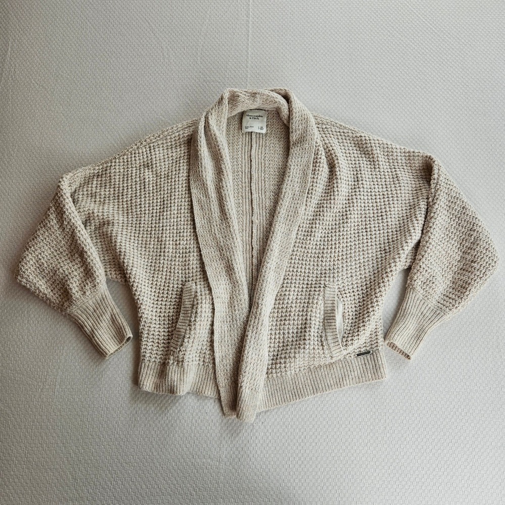 Abercrombie & Fitch Womens XS Waffle Knit Shawl Cardigan Sweater Beige Academia